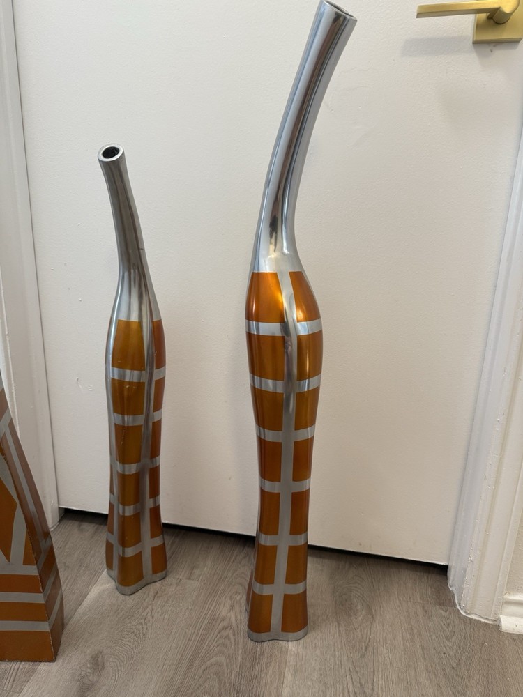 Orange And Silver Vases