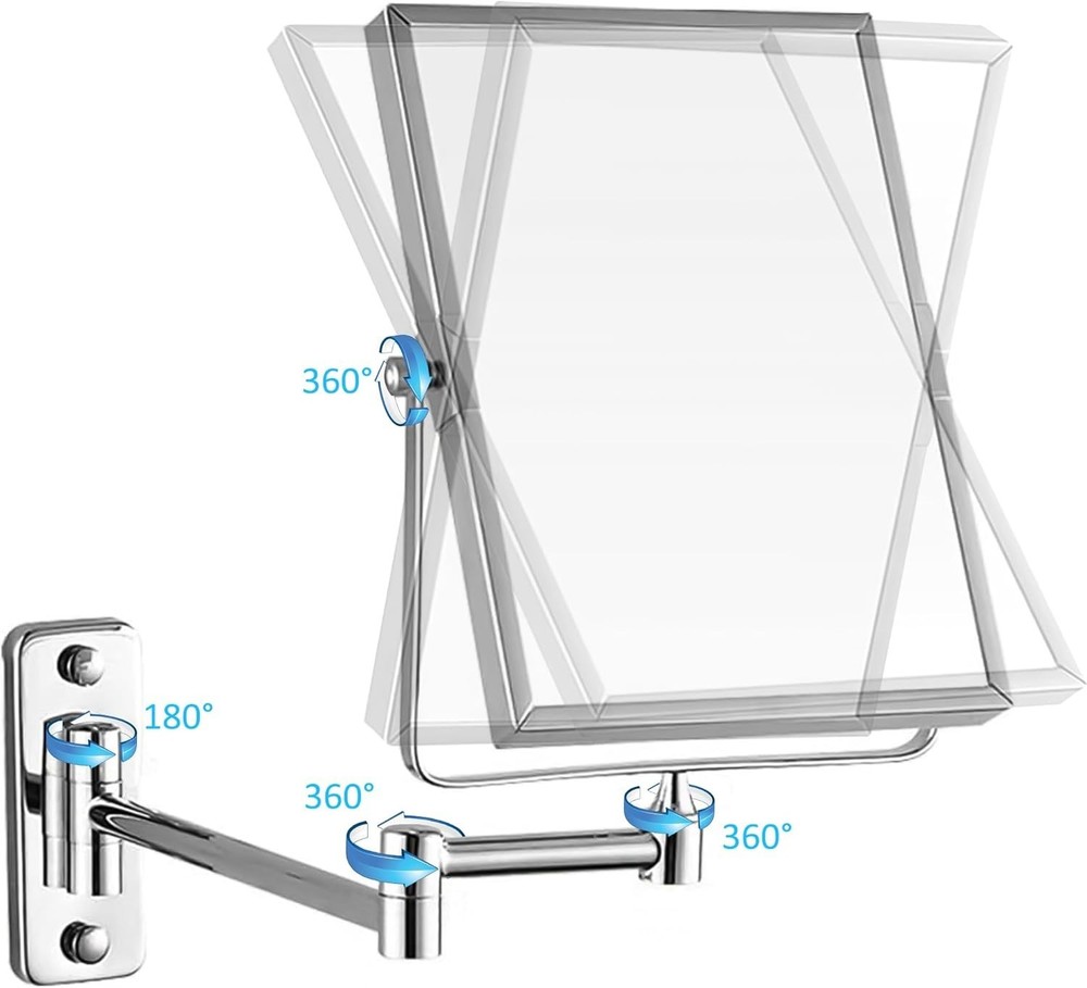3X Magnifying Wall Mounted Vanity Makeup Mirror Rectangular 8x6 Inch W/