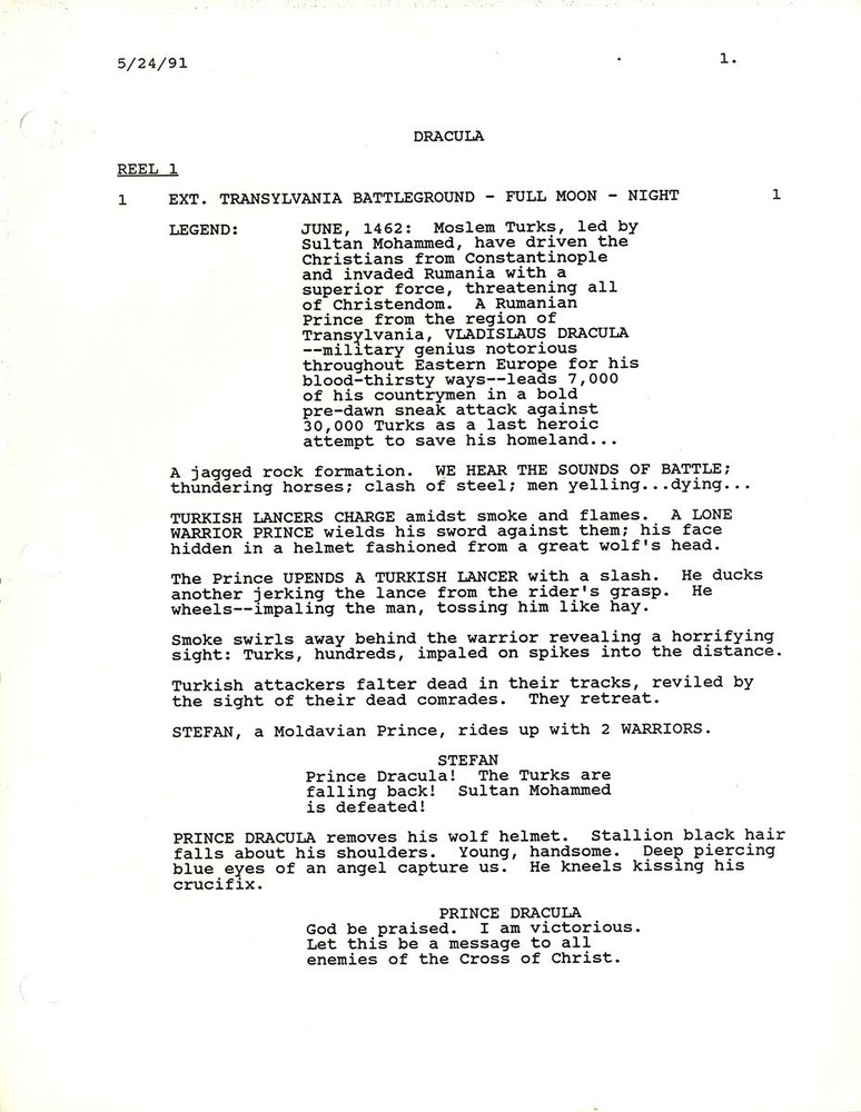 DRACULA [released as BRAM STOKER'S DRACULA] (1991) Film script