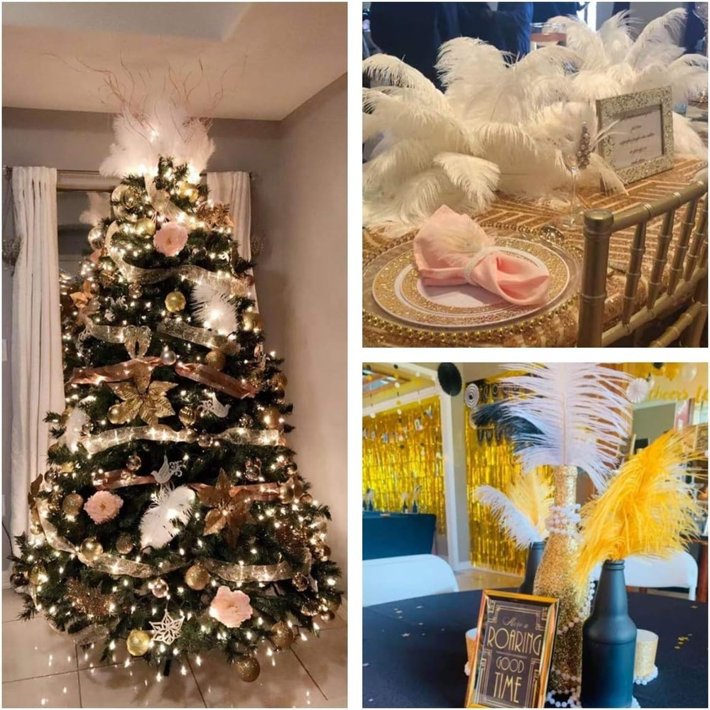 Luxurious Large White Ostrich Feathers - 24pcs for Weddings & Party Centerpieces