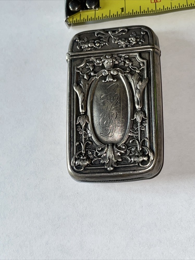 Match safe - Vesta case vintage sterling silver Engraved 1904