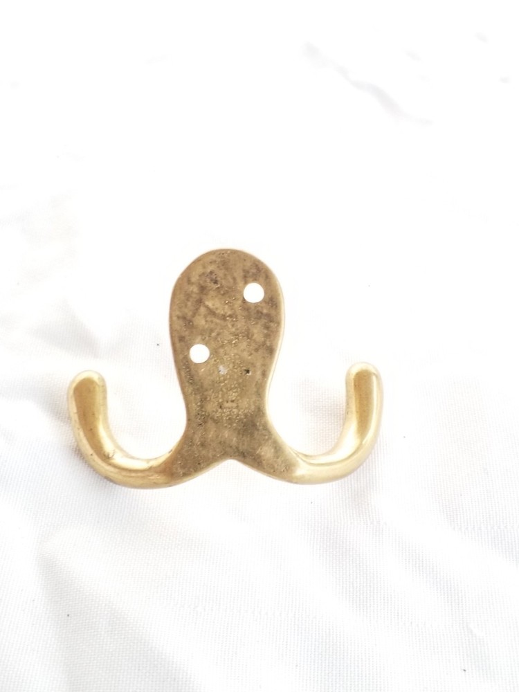Vintage Hardware Solid Brass Wall Mount Double Robe/ Clothes Hook 2 Prong/ Hooks