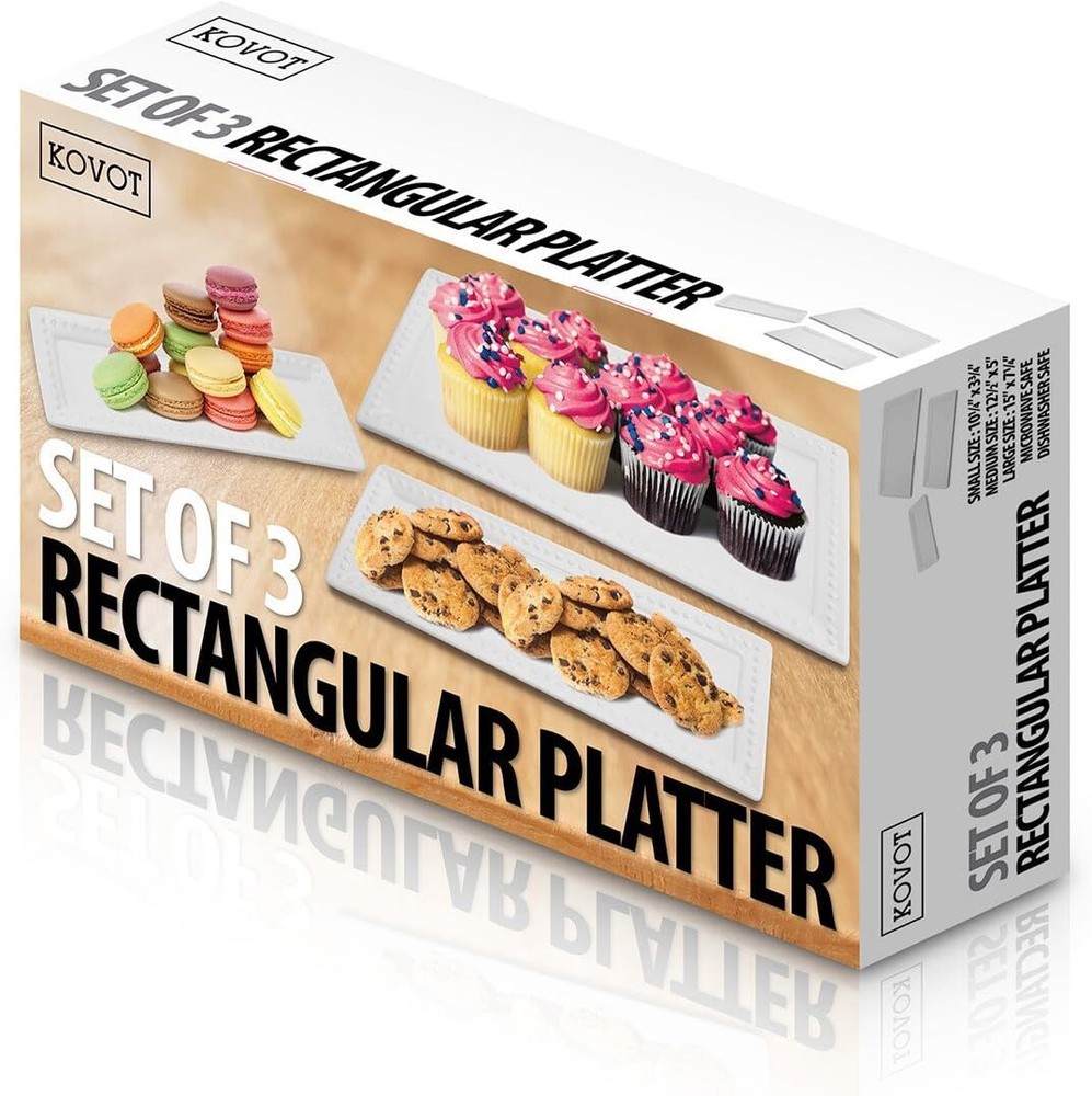 KOVOT SET OF 3 RECTANGULAR CERAMIC SERVING PLATTERS