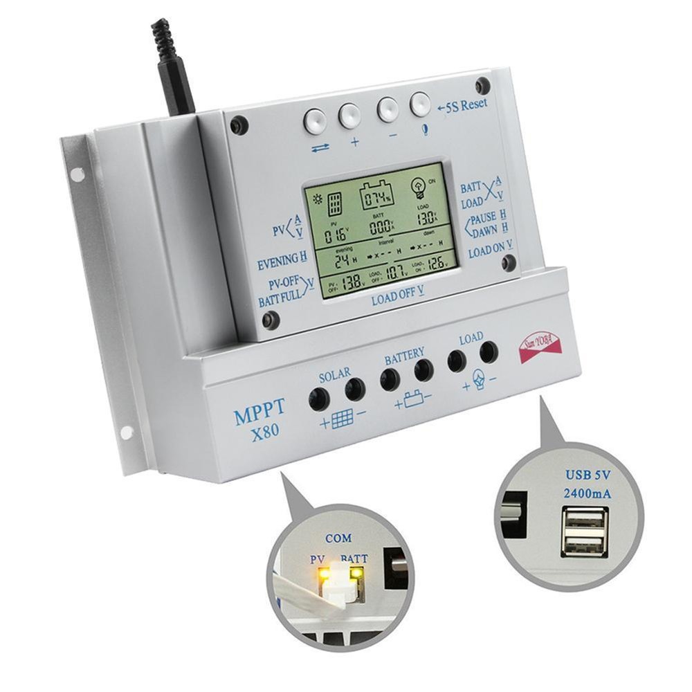 2 IN 1 60A 80A MPPT Solar Panel Regulator Charge Controller 12V/24V MAX 2000W C3