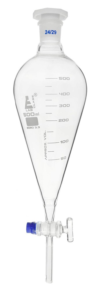 EISCO Squibb Separating Funnel, 500ml - 24/29 Plastic 24/29, Transparent