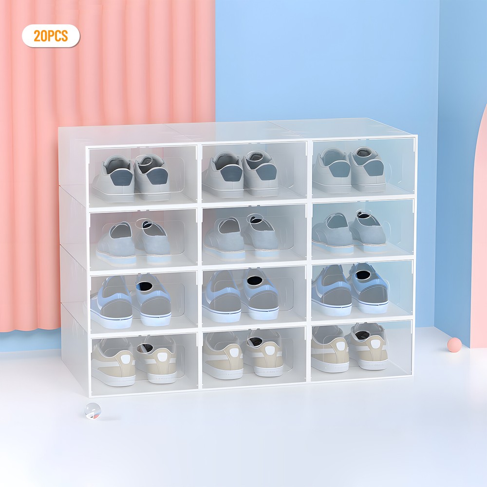 Shoe Storage Box Transparent 20 Shoes Case Set Stackable Plastic Container New