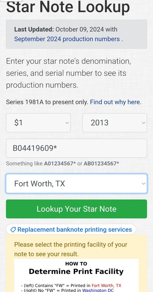 2013 B $1 Duplicate Star Note B04419609*