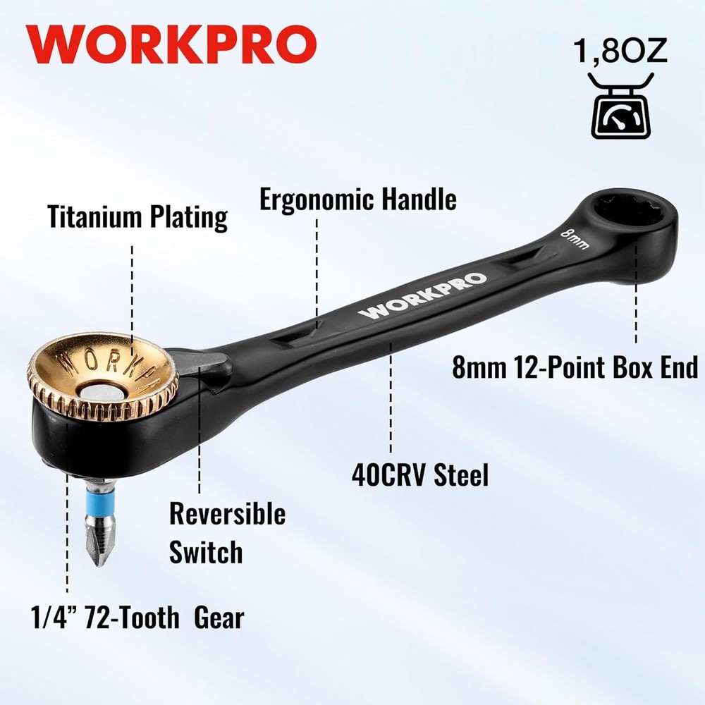 WORKPRO 34PC Low Profile Ratchet Wrench Offset Ratcheting Screwdriver Bit Socket