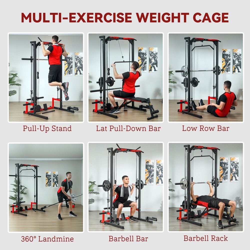 Smith Machine, Multi-Function Power Cage with Lat Pull Down System