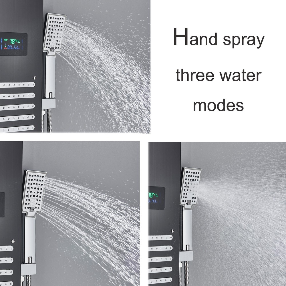 Shower Panel Tower System Rainfall Head Massage System with LED Body Jet Black