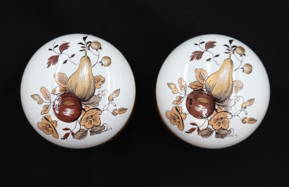 Vintage Fruit Porcelain & Brass Dummy Door Knob Set