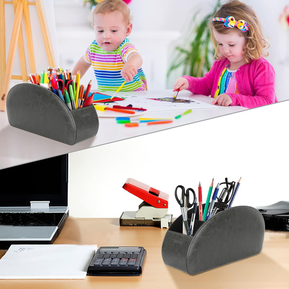 Remote Control Holder with 5 Compartments Leather Remote Caddy Desktop Organizer