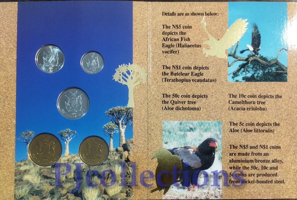 M13-NAMIBIA 1993 FIRST COINAGE SET 5 COINS IN FOLDER