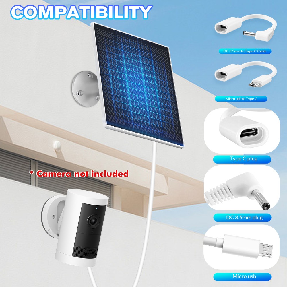 5W/5V Solar Panel For CCTV Security Camera Micro USB Type-c Charger Outdoor