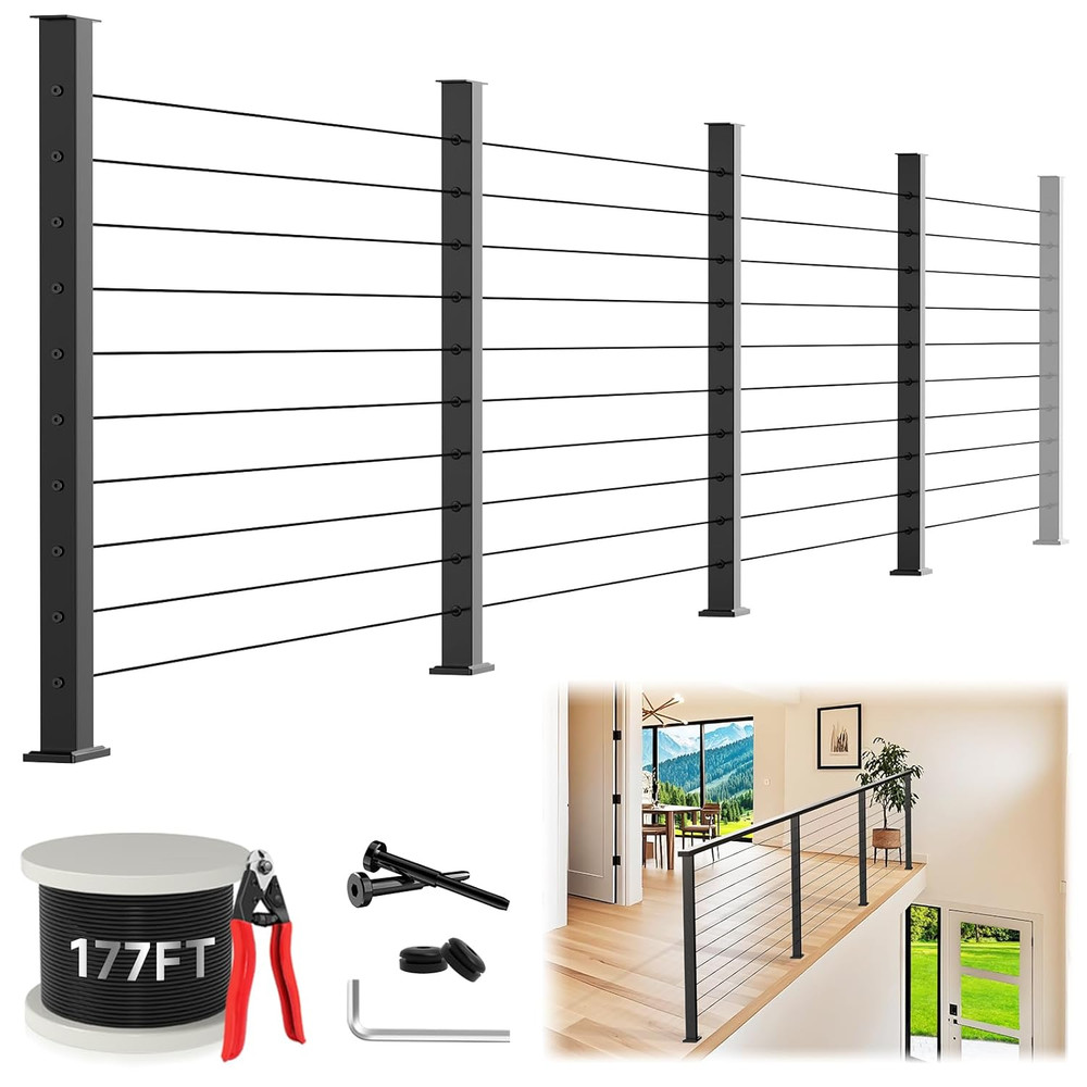 36" Modular Cable Railing Post Kit - 12-16FT Adjustable DIY Deck System