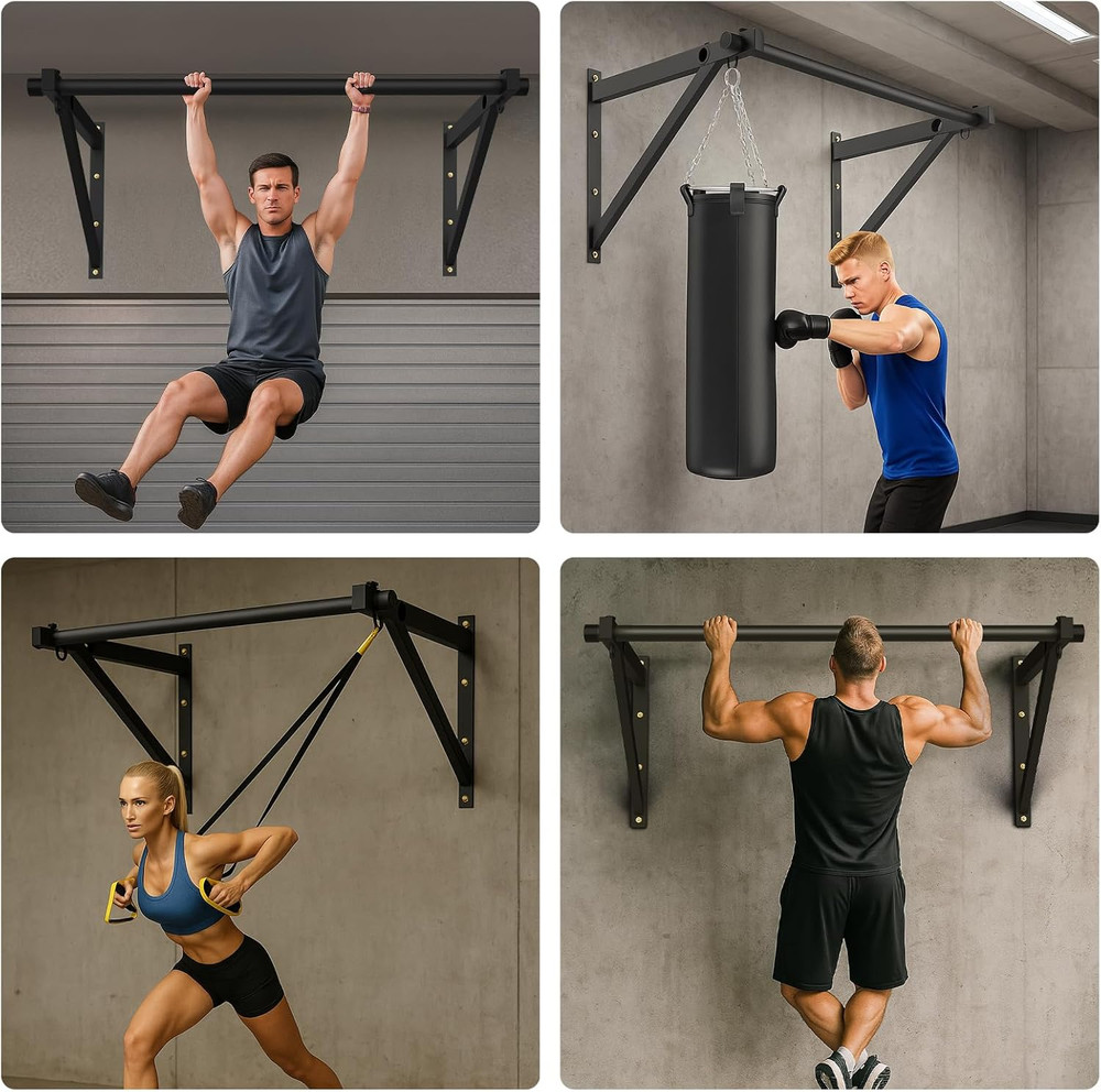 Pull up Bar Wall Mounted, Adjustable Depth 51" Chin up Bar, Strength Training Pu