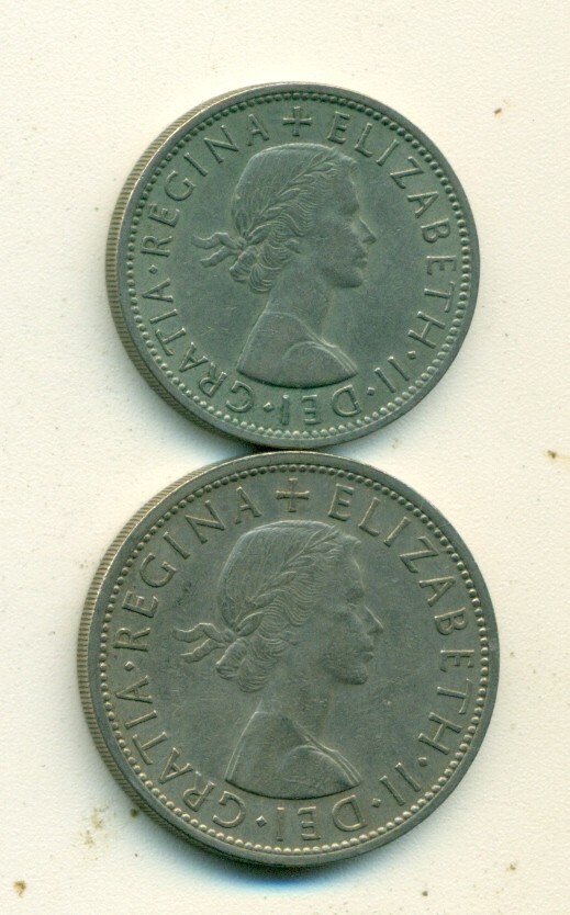2 DIFFERENT COINS from GREAT BRITAIN - 2 SHILLINGS & HALF CROWN (BOTH 1957)