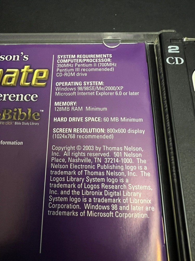 Nelson's Ultimate Bible Reference Library PC CD 2003 CD-Key Nelson Computer