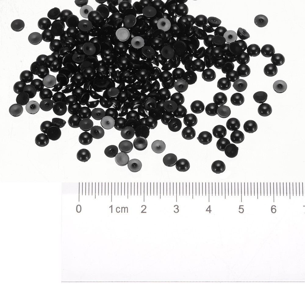 300pcs Flatback Pearls 4mm ABS Plastic Half Round Dome Pearls, Black
