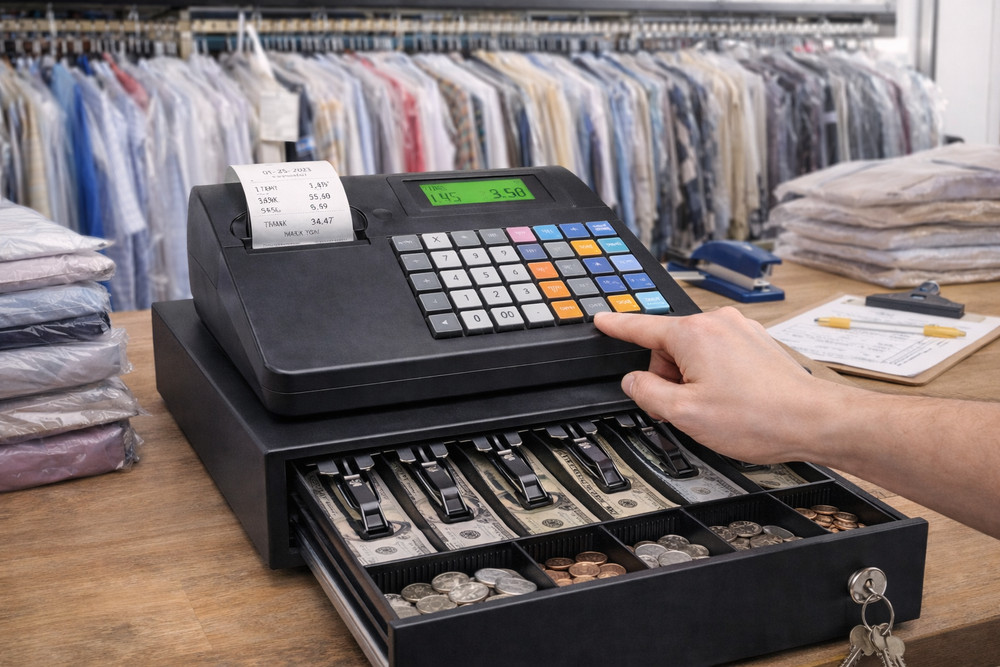 Cash Register with Receipt Printer and Dual Display, Includes Starter Roll