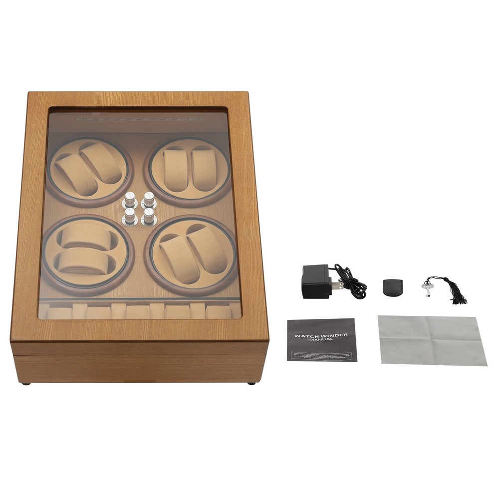 8+5 Pine Automatic Watch Winder Box With LED Light Storage Case 4 Winding Modes