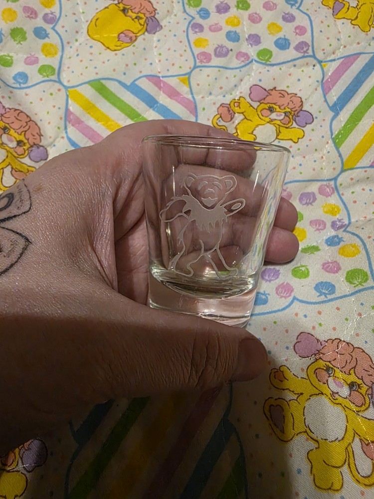 Etched Glass Grateful Dead Dancing Bear Shot Glass