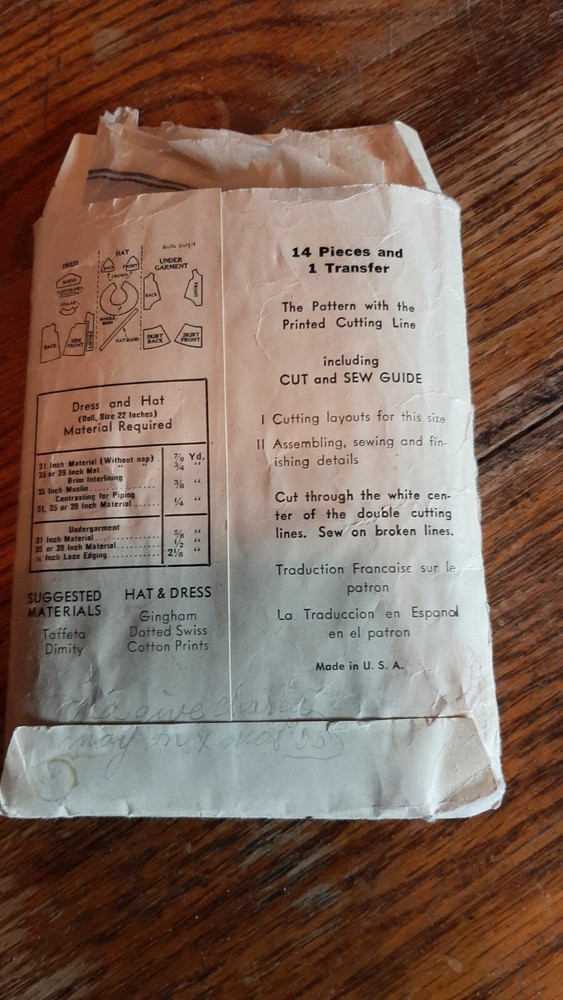 ORIGINAL 1939 McCALL Printed Pattern for 22" Doll's Outfit