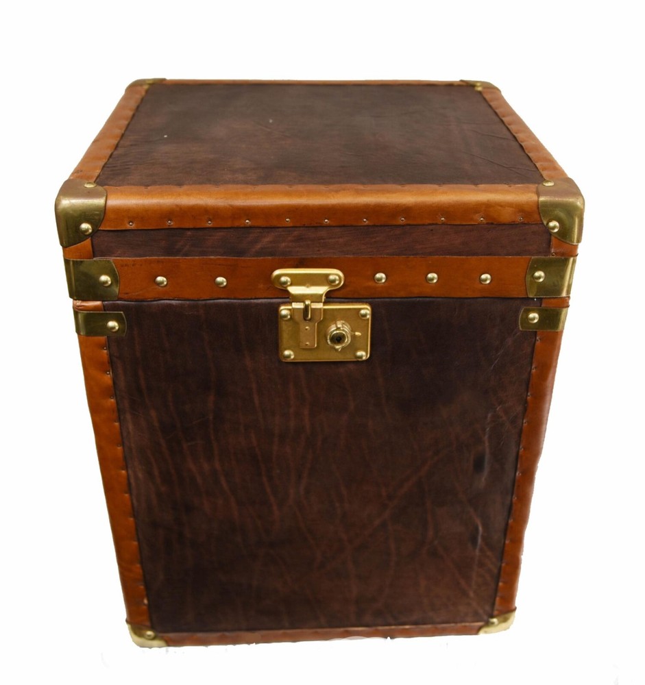 Single Steamer Trunk Box Leather Side Table