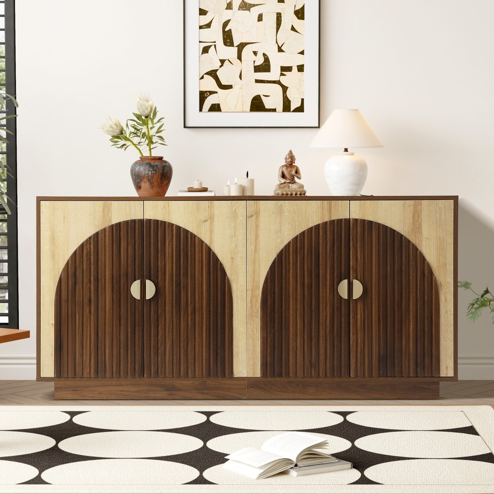 65" Fluted Sideboard Buffet Cabinet with Storage and Adjustable Shelves