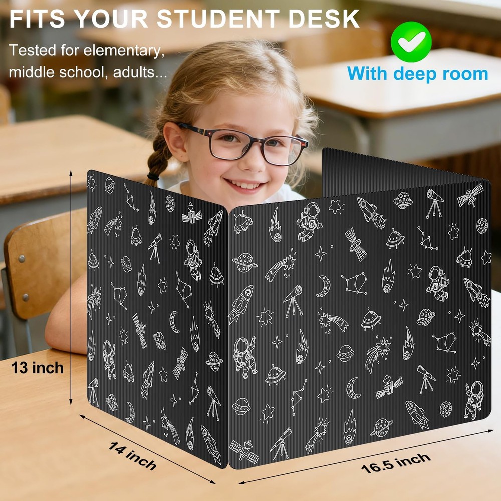Black 2-Pack Desk Dividers for Students Space Waterproof Plastic Study Carrel