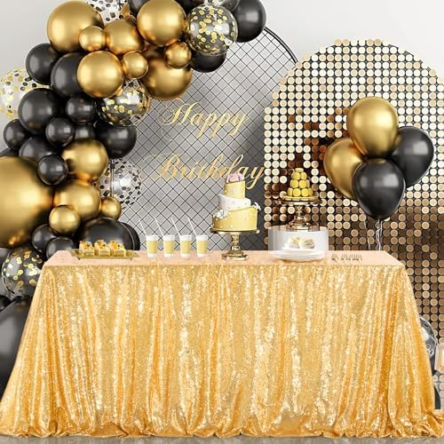 Sequin Tablecloth Seamless 90x132inch Rectangle 132" x 90" (Rectangular) Gold
