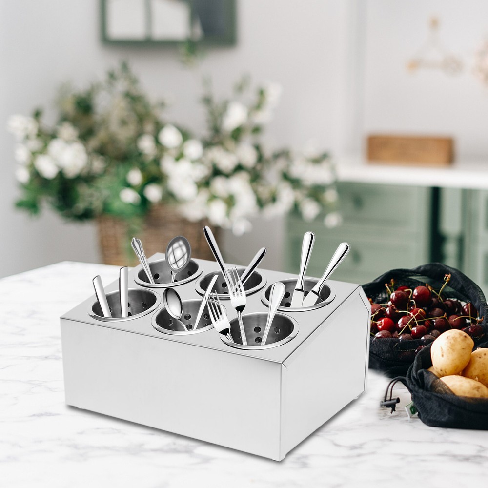 6-Grids Flatware Cylinder Holder Kitchen Utensils Storage Organizer Stainless