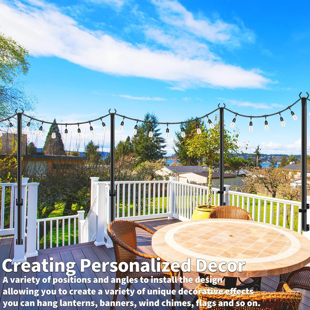 8 Pack String Light Poles for Deck,5 Ft String Light Poles for outside with Fixi