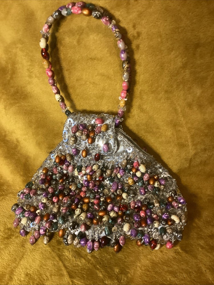 Vintage Purse Beaded/Sequins~Multicolor~With Beaded Strap