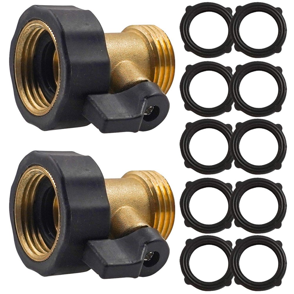 Solid Brass Hose Valve 3/4 Inch 2 Pack With Washers Black