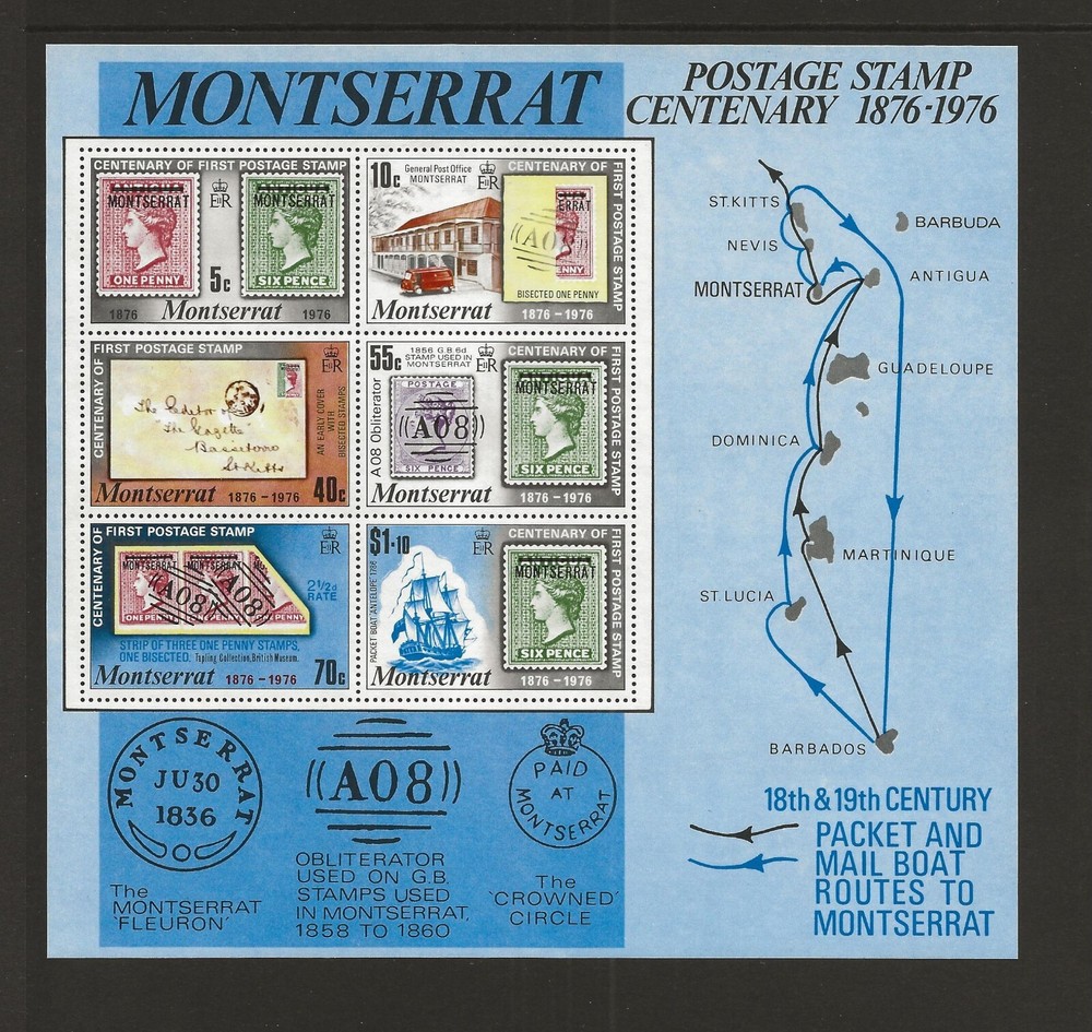 1976 Montserrat Postage Stamp centenary minisheet SG MS362 unmounted mint