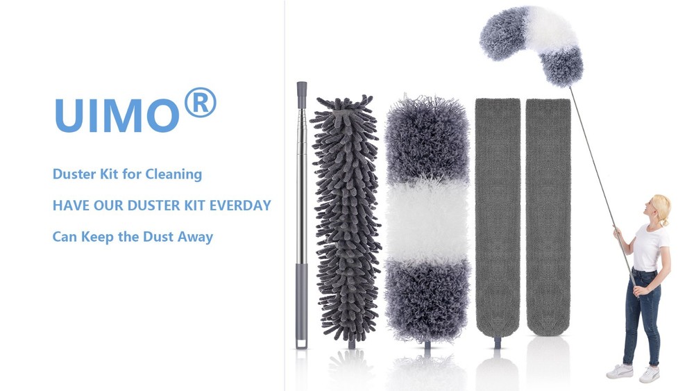 Extendable Microfiber Feather Duster Kit 30-100" - Bendable, Washable, 5 Pcs for