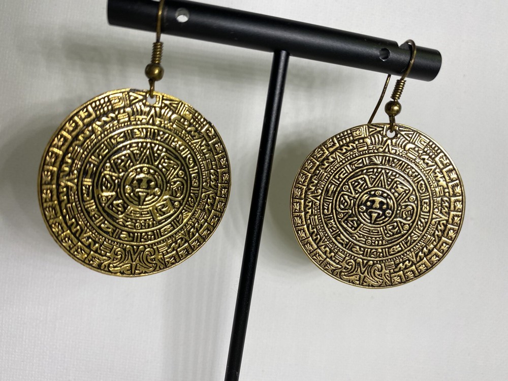 Aztec Medal Calendar Dangle Earrings