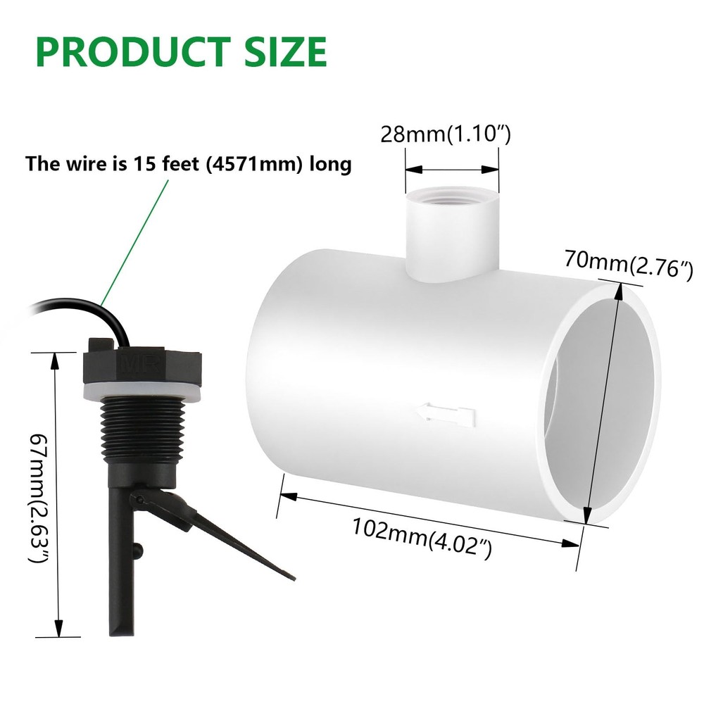 WENGART GLX-FLO-RP Flow Switch with Tee Replacement, 1/2" NPT, Black