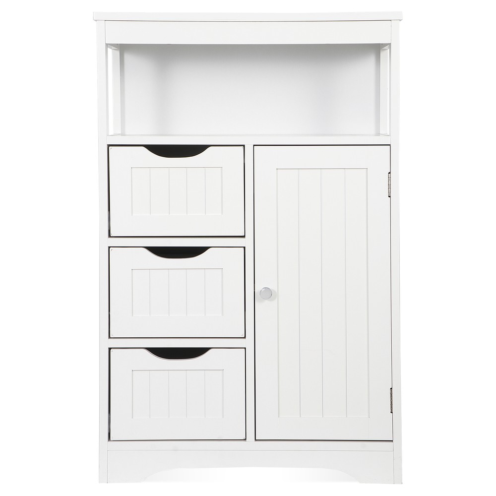 Bathroom Floor Cabinet Side Storage Adjustable Organizer w/3 Drawers 1 Cupboard