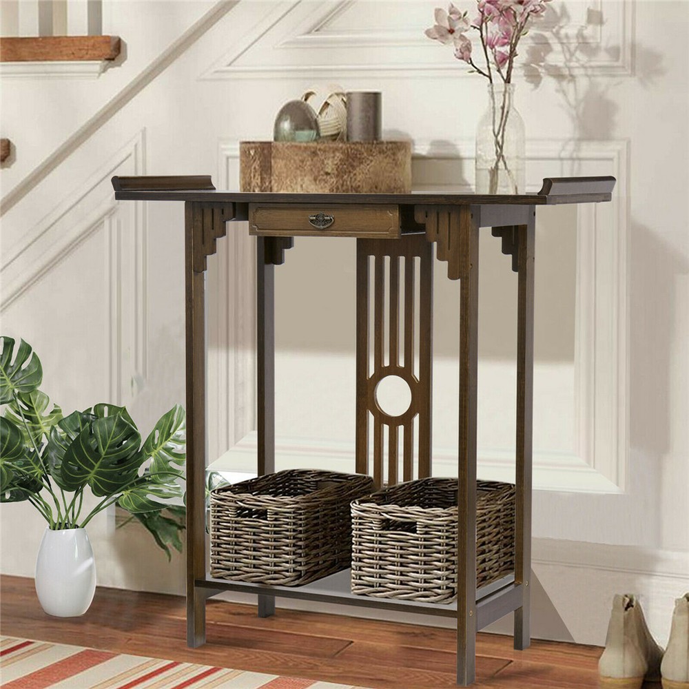 Rustic Console Sofa Table Narrow Console Table with Shelf Wood Entry Hall Table
