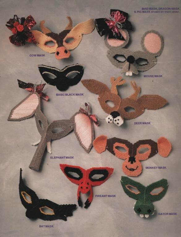 OOP!!! PLASTIC CANVAS PARTY MASK PARADE 12 CUTE DESIGNS