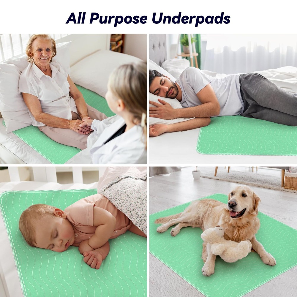 4 Pack 36” x 36” Extra Heavy Absorbency Washable Underpads, Waterproof Quick ...