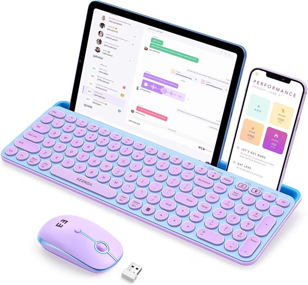 Vintage Seenda Bluetooth Keyboard & Mouse for iPad Android Multi Blue Purple