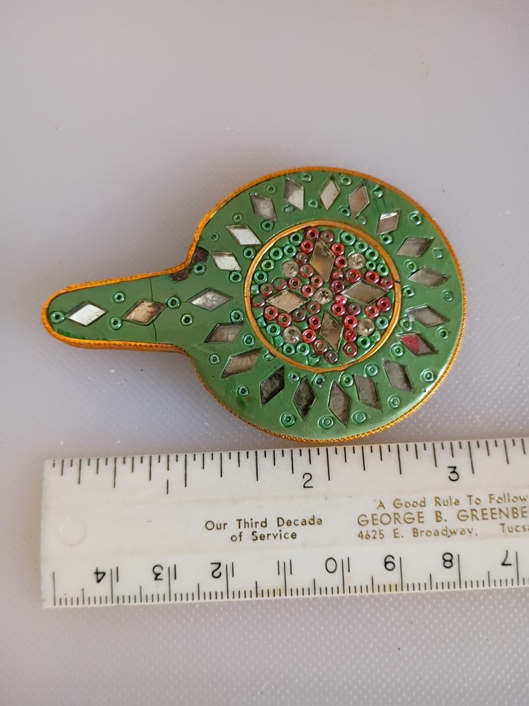 Vintage Micro Mosaic Hand Held Mirror Textured Gold beaded #2