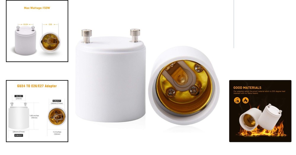 2 Pack Fireproof GU24 to E26/E27 Adapters: 392℉ Heat Resistant Solution