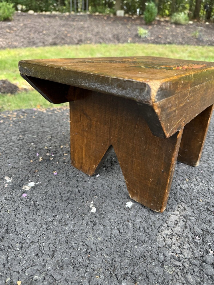 Vintage Solid Wood Rustic Farm House Foot Stool with American Eagle