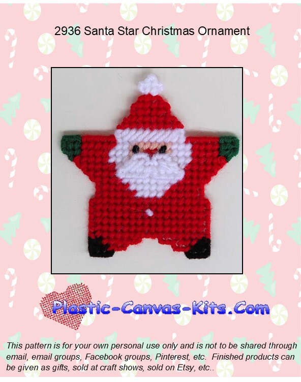 Santa Star Christmas Ornament- Plastic Canvas Pattern or Kit