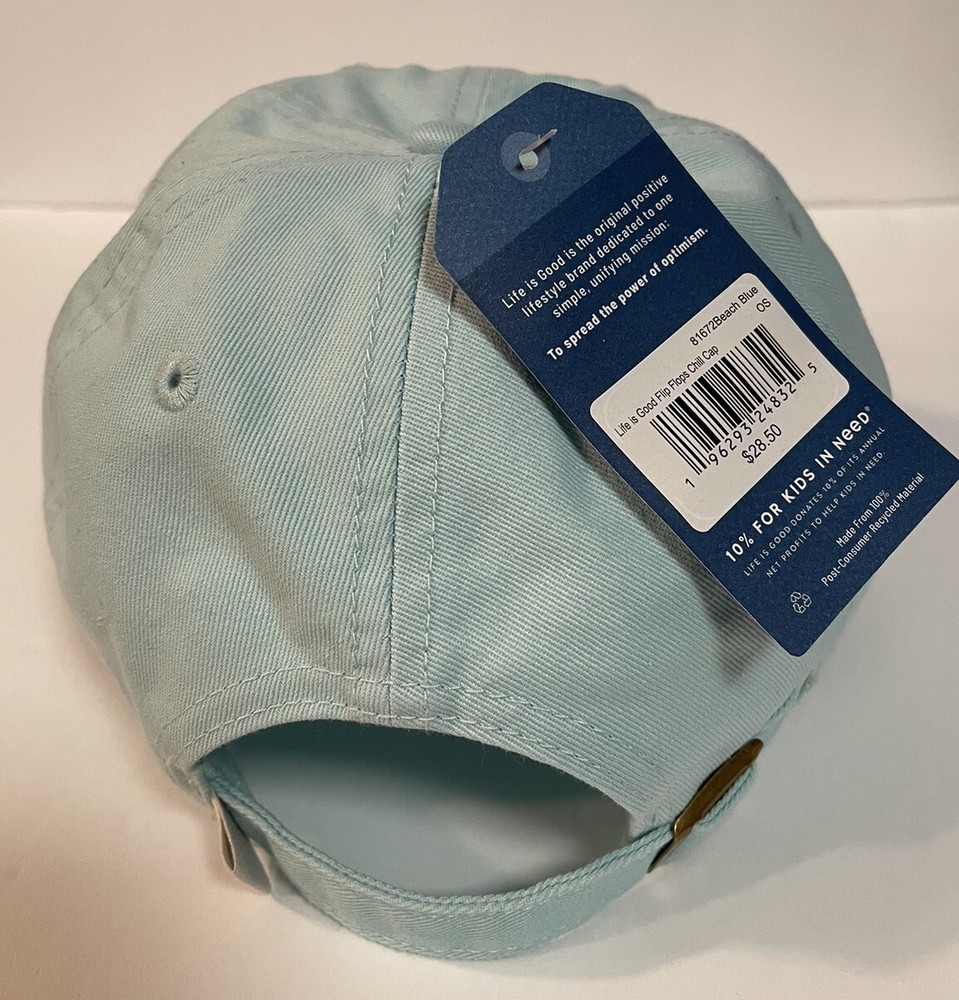 “Life is Good” Chill Cap Light Blue Hat Flip-Flops Adjustable Strap One Size NWT