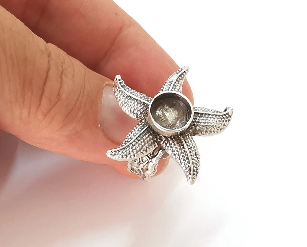Starfish Ring Blank base bezel settings cabochon mountings Adjustable G25839
